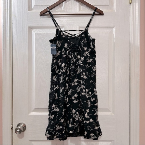 Hollister Adjustable Straps Black Cream Pattern Dress Lined Sz Small Long - Picture 2 of 7